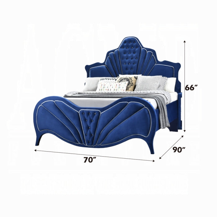 Blue Velvet Upholstered Queen King Bedroom Set