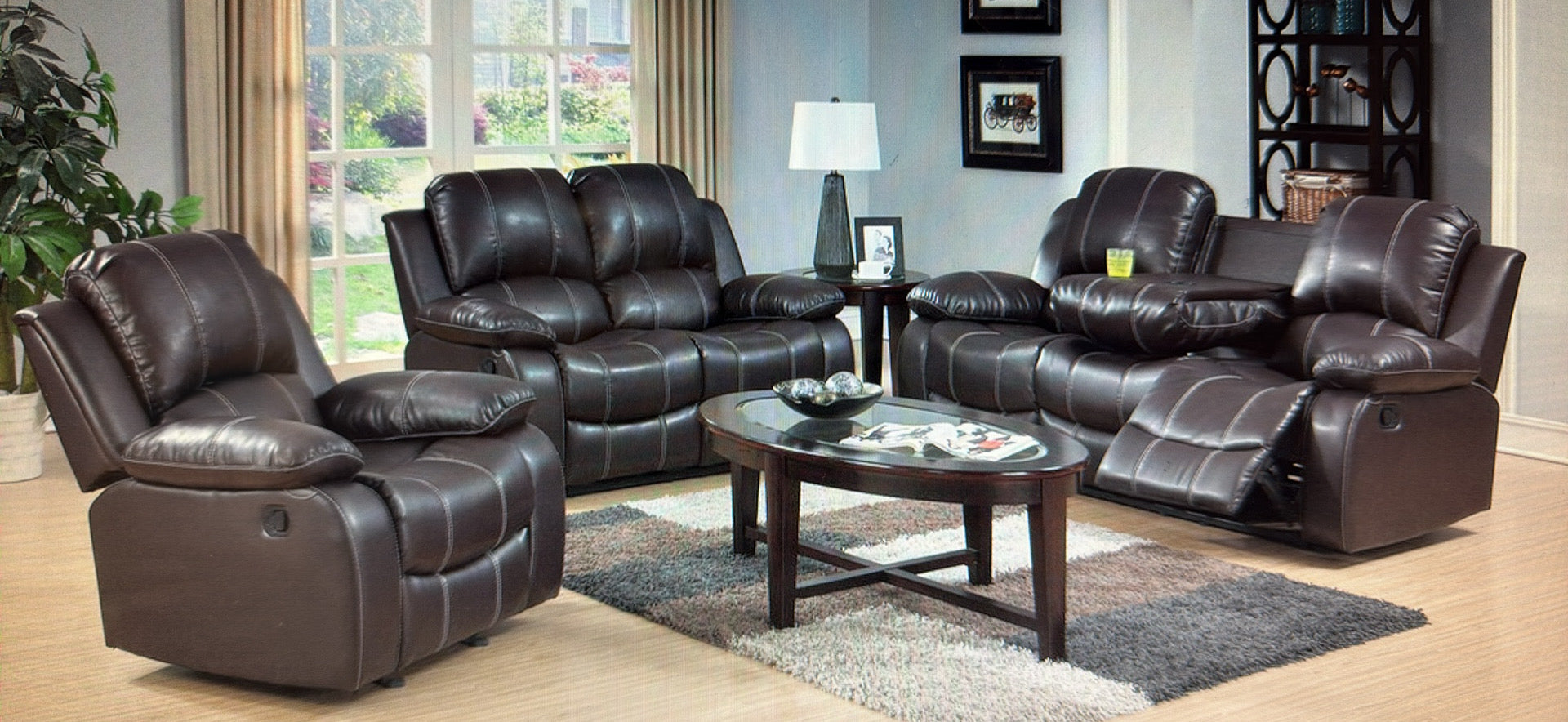 Brown Leather Recliner Livingroom Set
