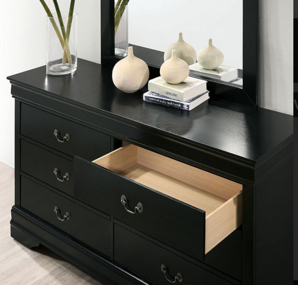 Black Wood 6 Drawer Dresser.
