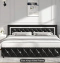 Black Upholstered Bed Frame With Diamond Tufted Headboard