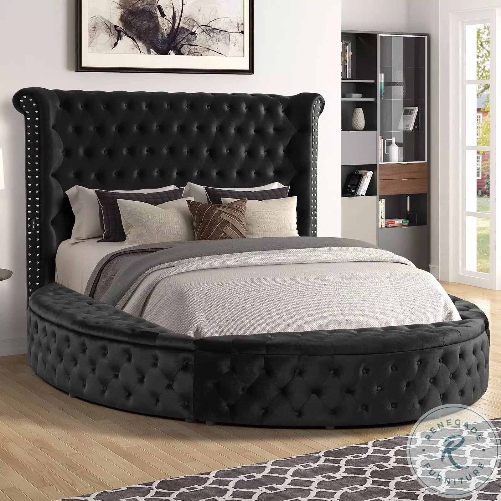 SANSOM E.King & Queen Bed, Black, Blue, & Grey