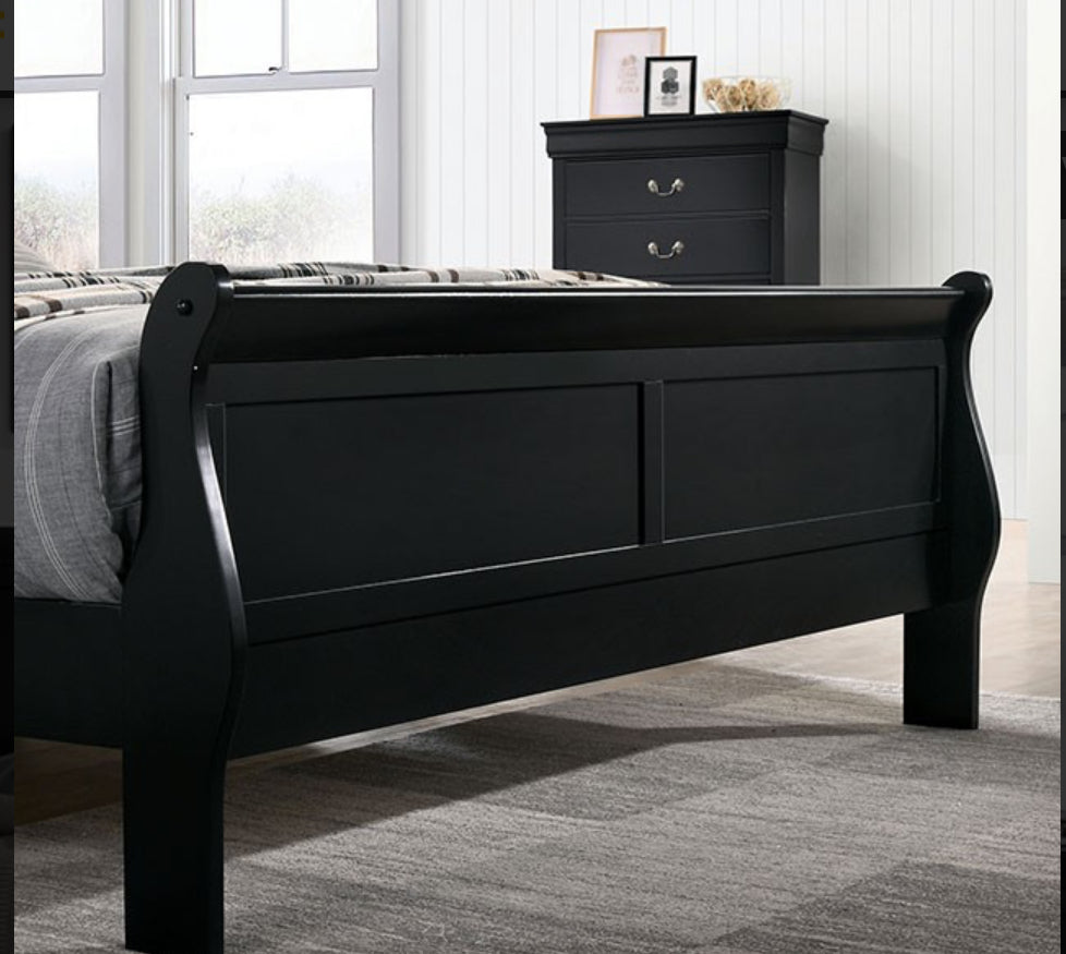 5Pc Black Sleigh Bed Bedroom Set