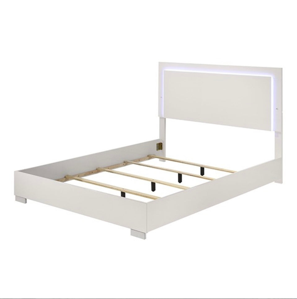 Black King Queen Panel Bed with LED Light
