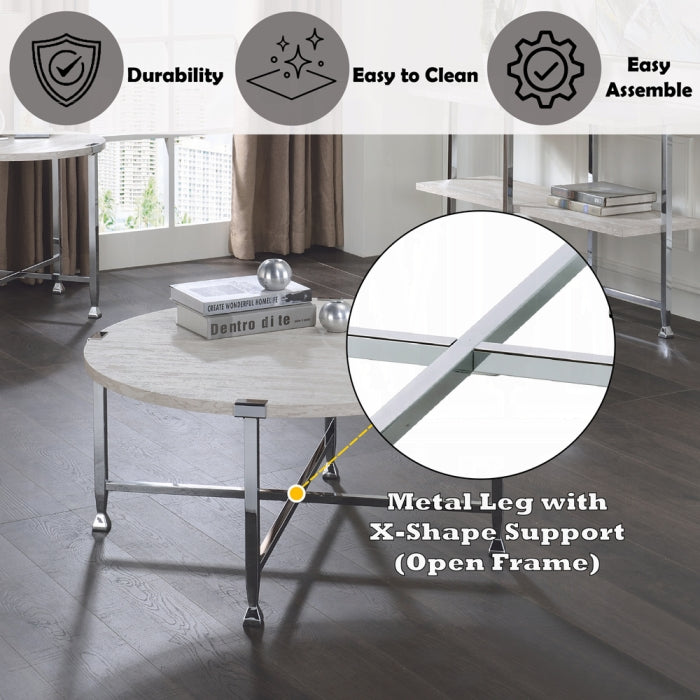 Wooden & Chrome Coffee End Table Set