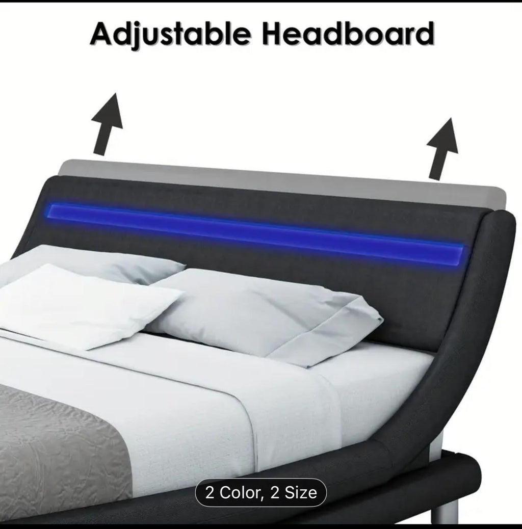 Multifunctional Floating Bed Frame With Storage Headboard And Charging Station, LED