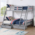 Gray Twin/Full Bunk Bed with Storage Drawers