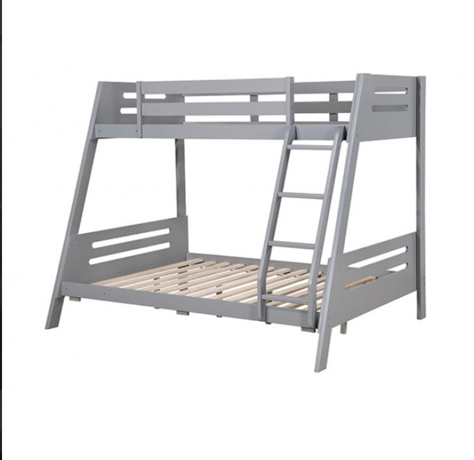 Gray Twin/Full Bunk Bed with Storage Drawers