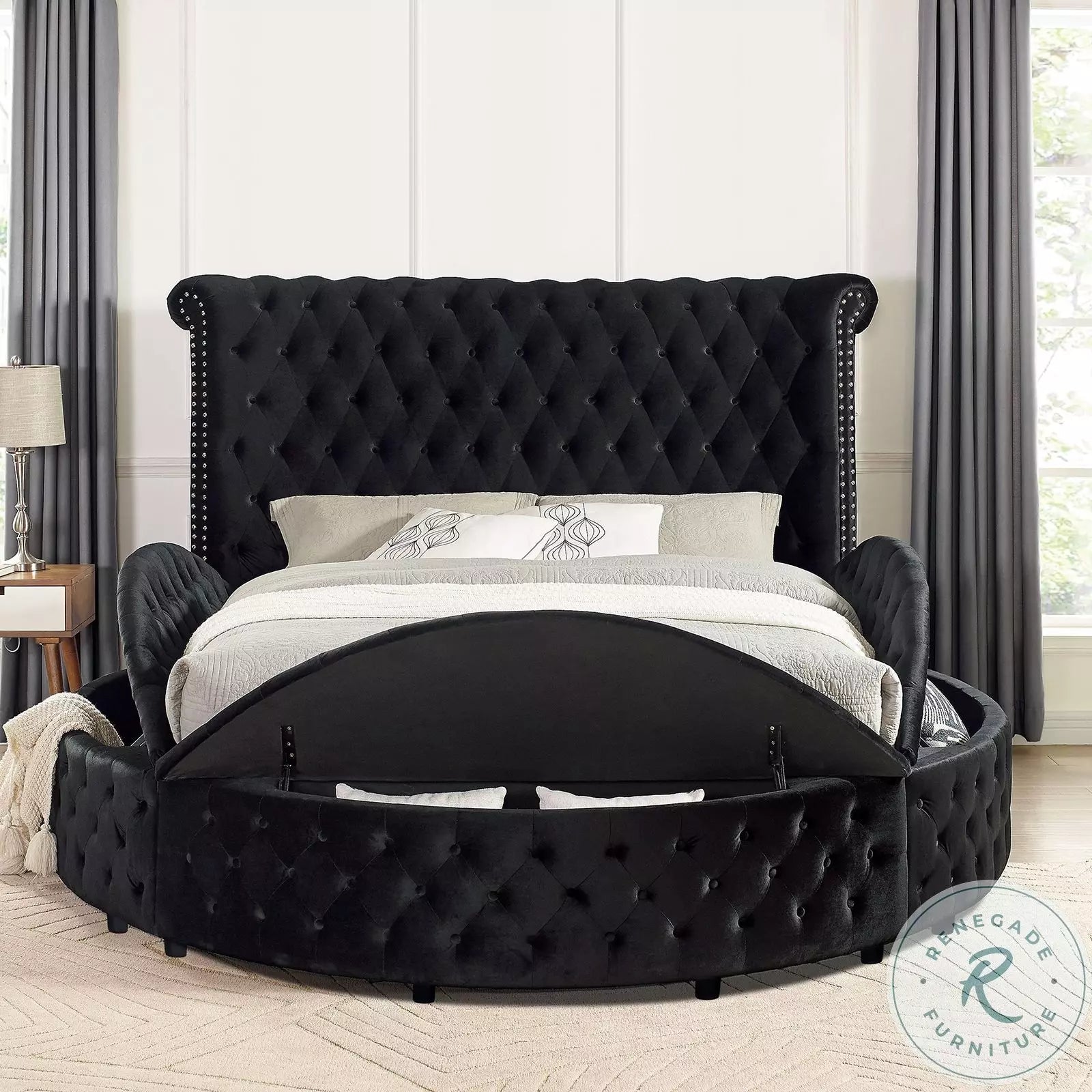 SANSOM E.King & Queen Bed, Black, Blue, & Grey