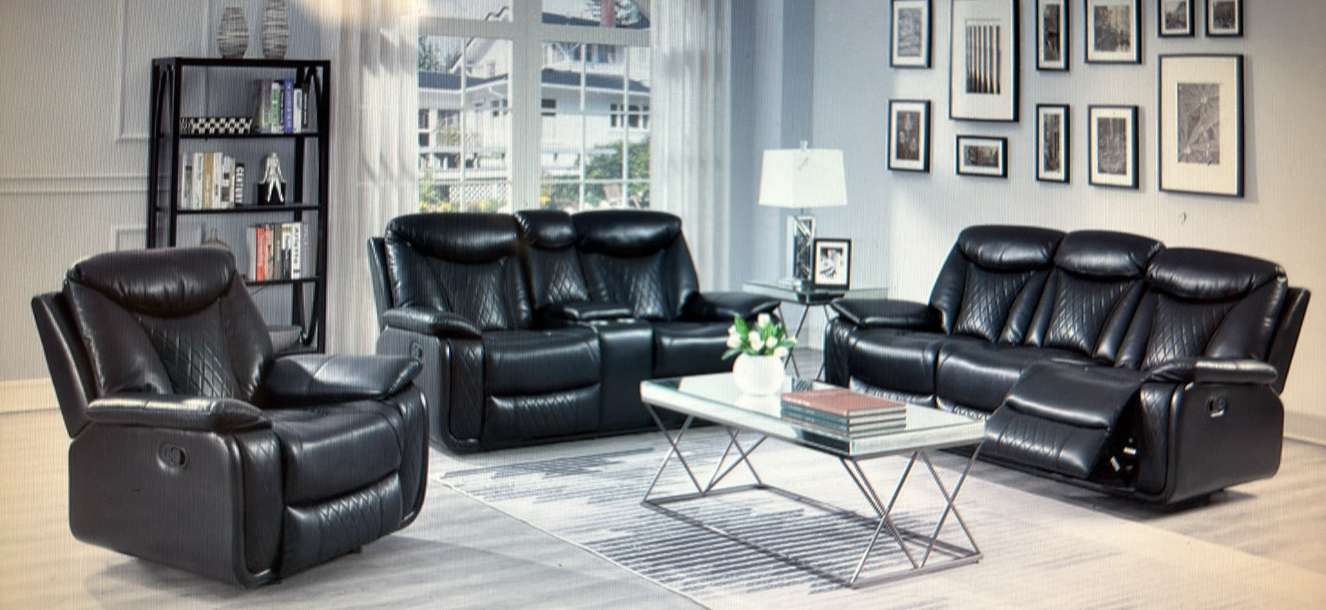 Black Leather Recliner Livingroom Set