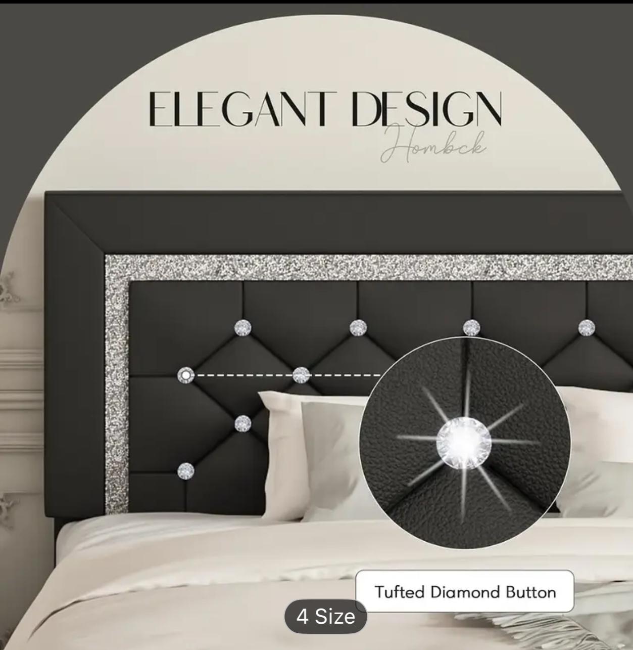 Black Upholstered Bed Frame With Diamond Tufted Headboard