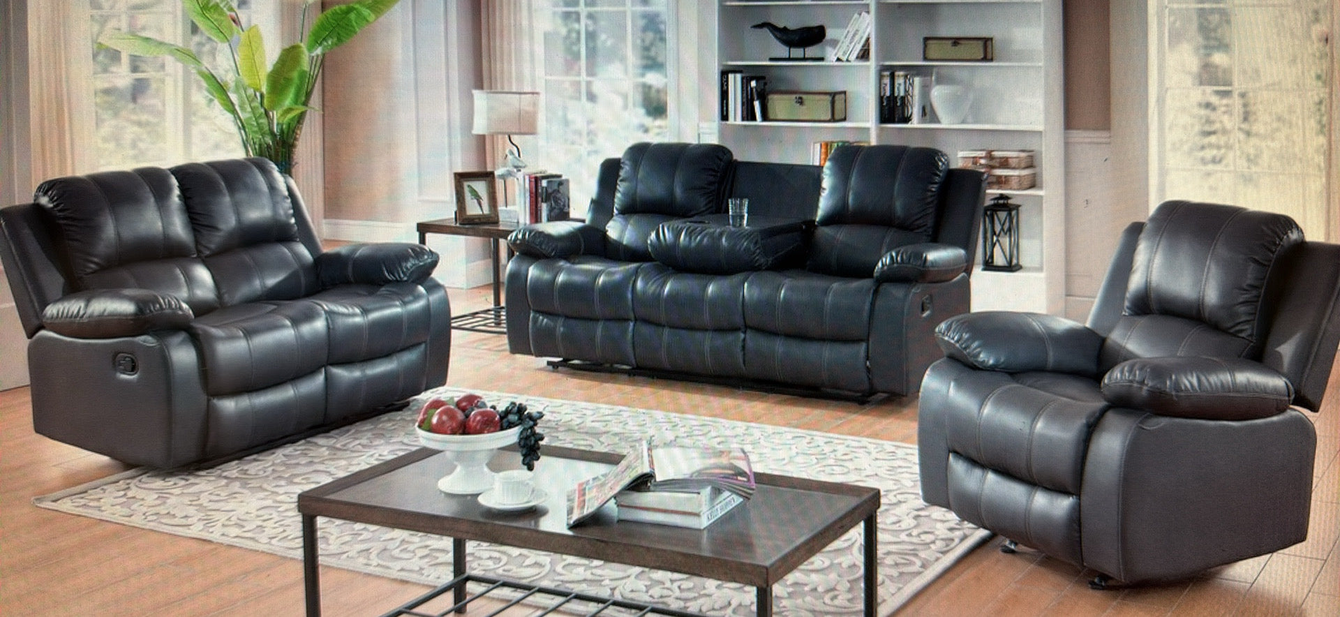 Black Leather Recliner Livingroom Set