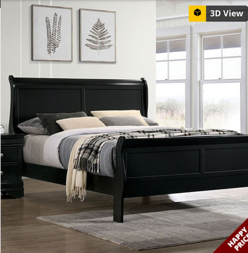 5Pc Black Sleigh Bed Bedroom Set