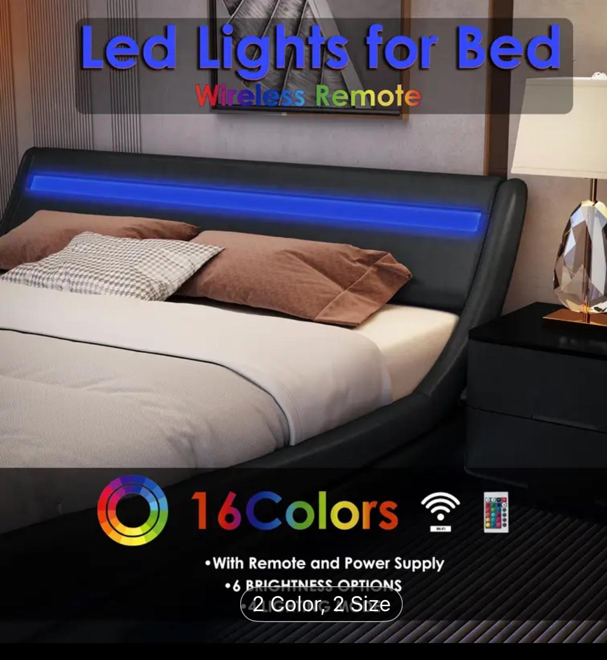 Multifunctional Floating Bed Frame With Storage Headboard And Charging Station, LED