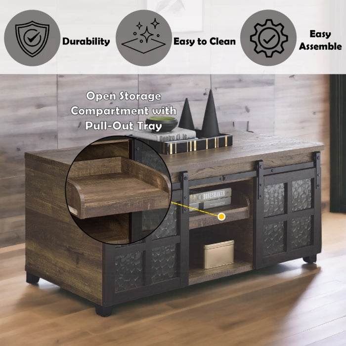 Rustic Wooden Frame & Metal Coffee Table