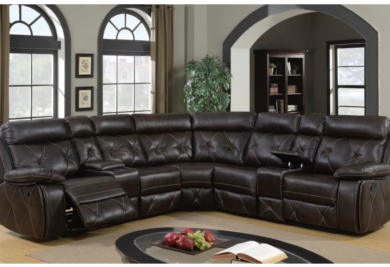Brown Leather Double Recliner Sectional