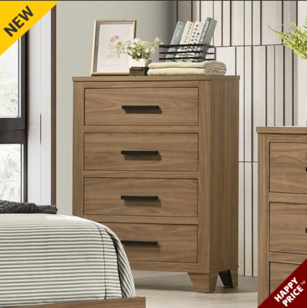 Walnut Metal Center Glide Chest of Drawers