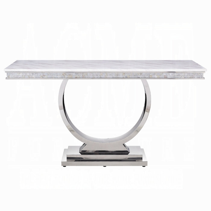 Genuine Marble Top Silver Coffee & Sofa Table Set