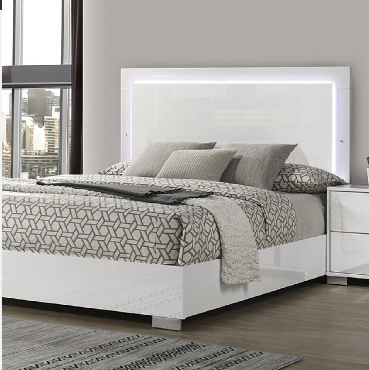 Black King Queen Panel Bed with LED Light