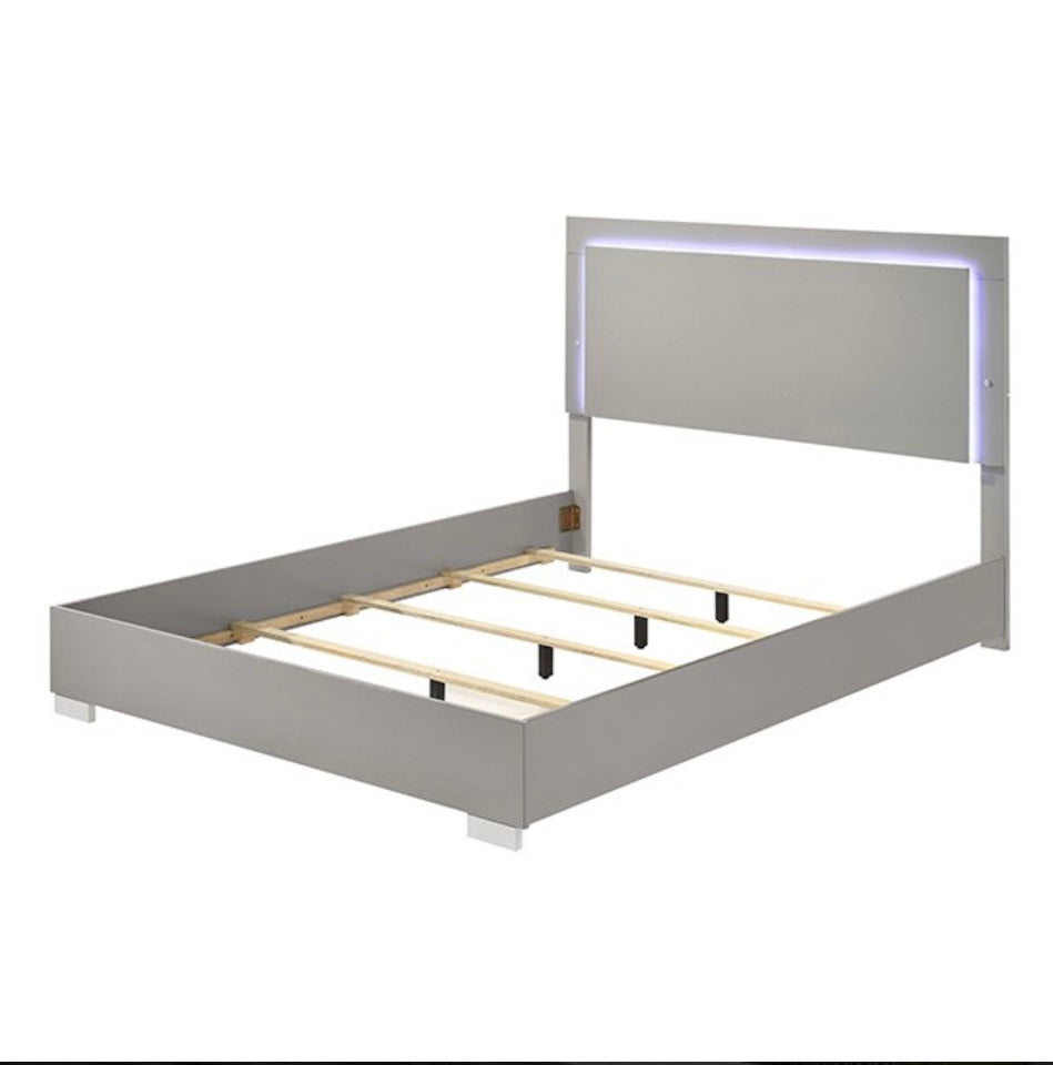 Black King Queen Panel Bed with LED Light