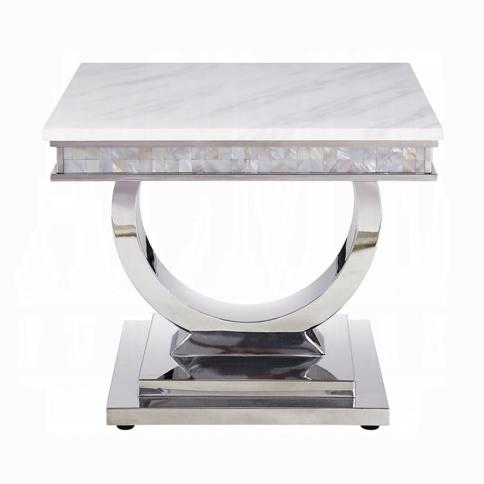 Genuine Marble Top Silver Coffee & Sofa Table Set