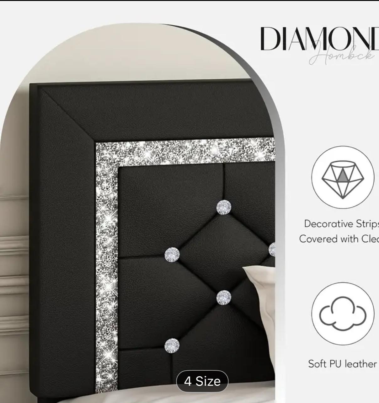 Black Upholstered Bed Frame With Diamond Tufted Headboard