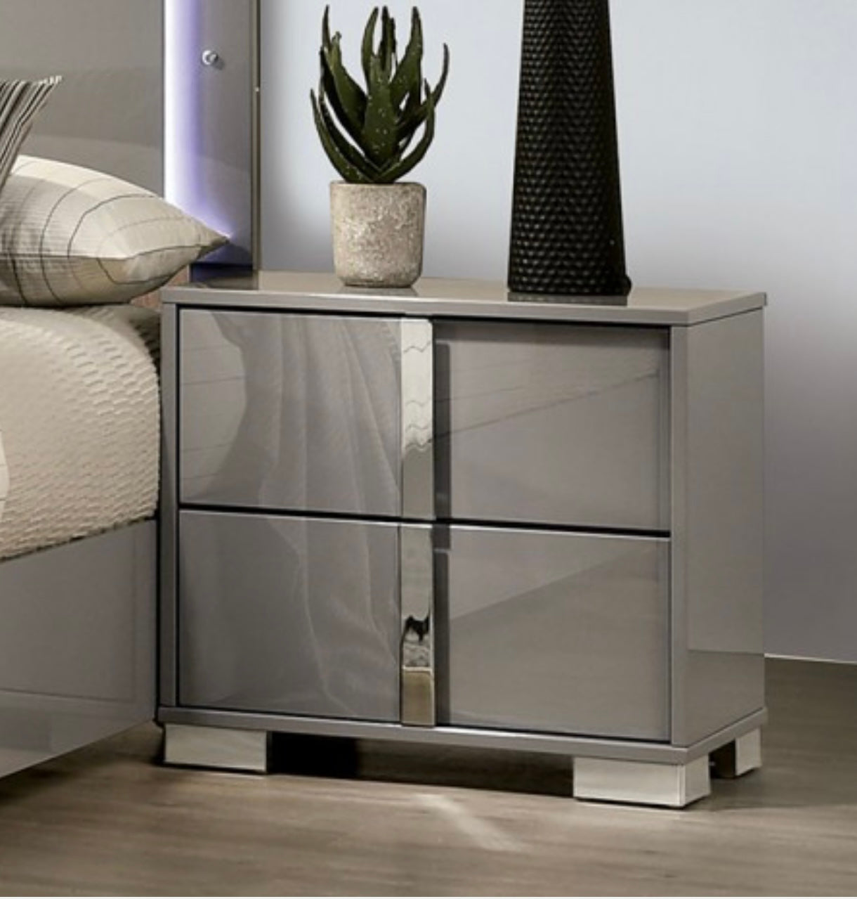 Black 2 Drawer Night Stand