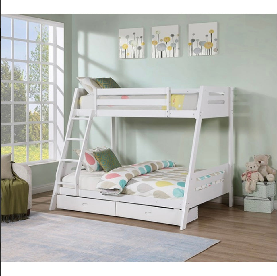 White Twin/Full Bunk Bed w/ Storage Drawers