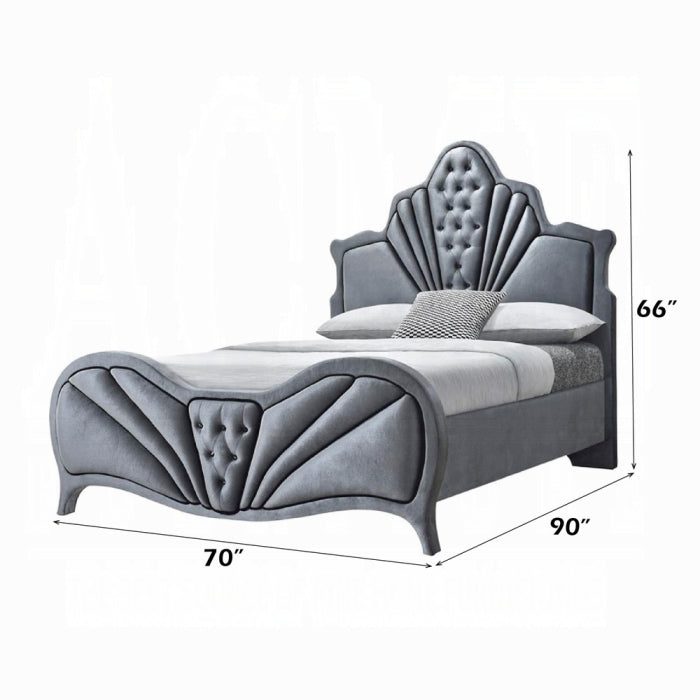 Gray Velvet upholstered Queen King Bed
