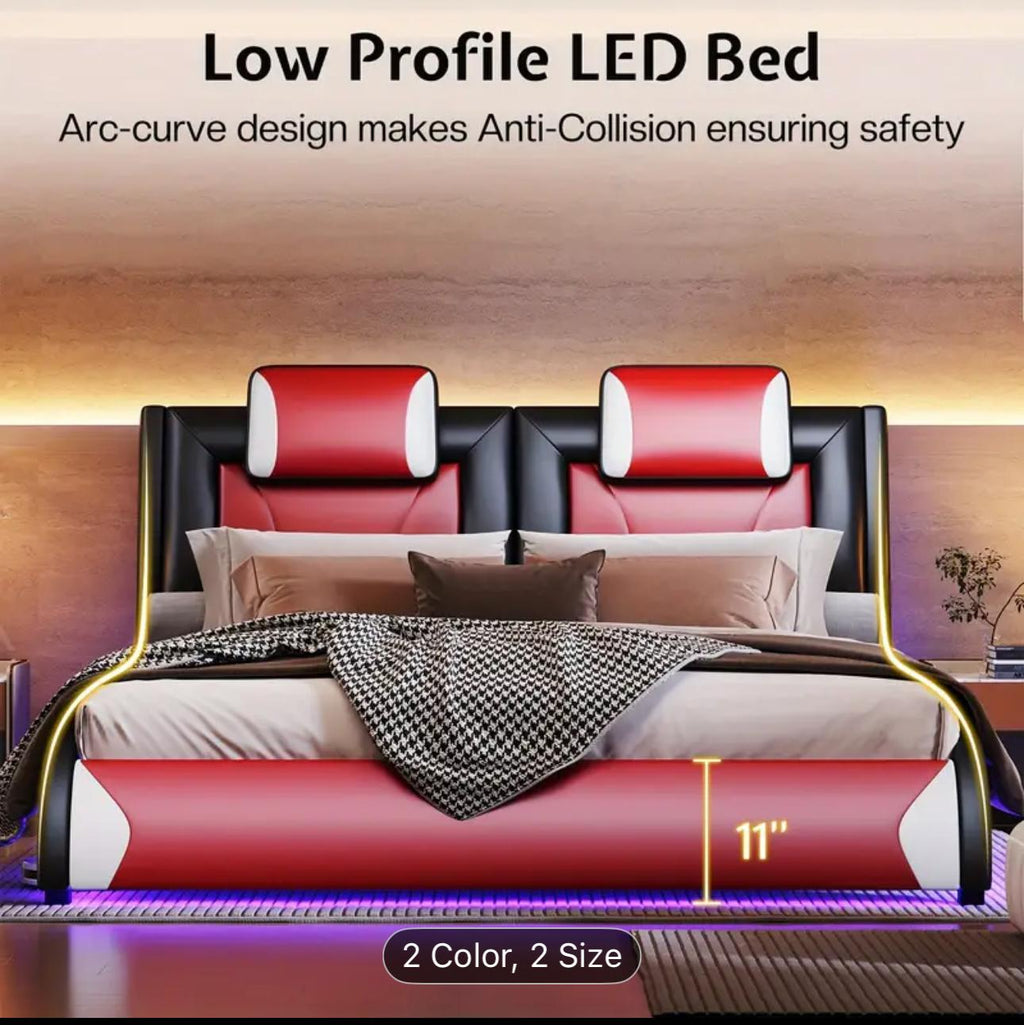 LUX/OAK Full/Queen Size Modern LED USB Bed