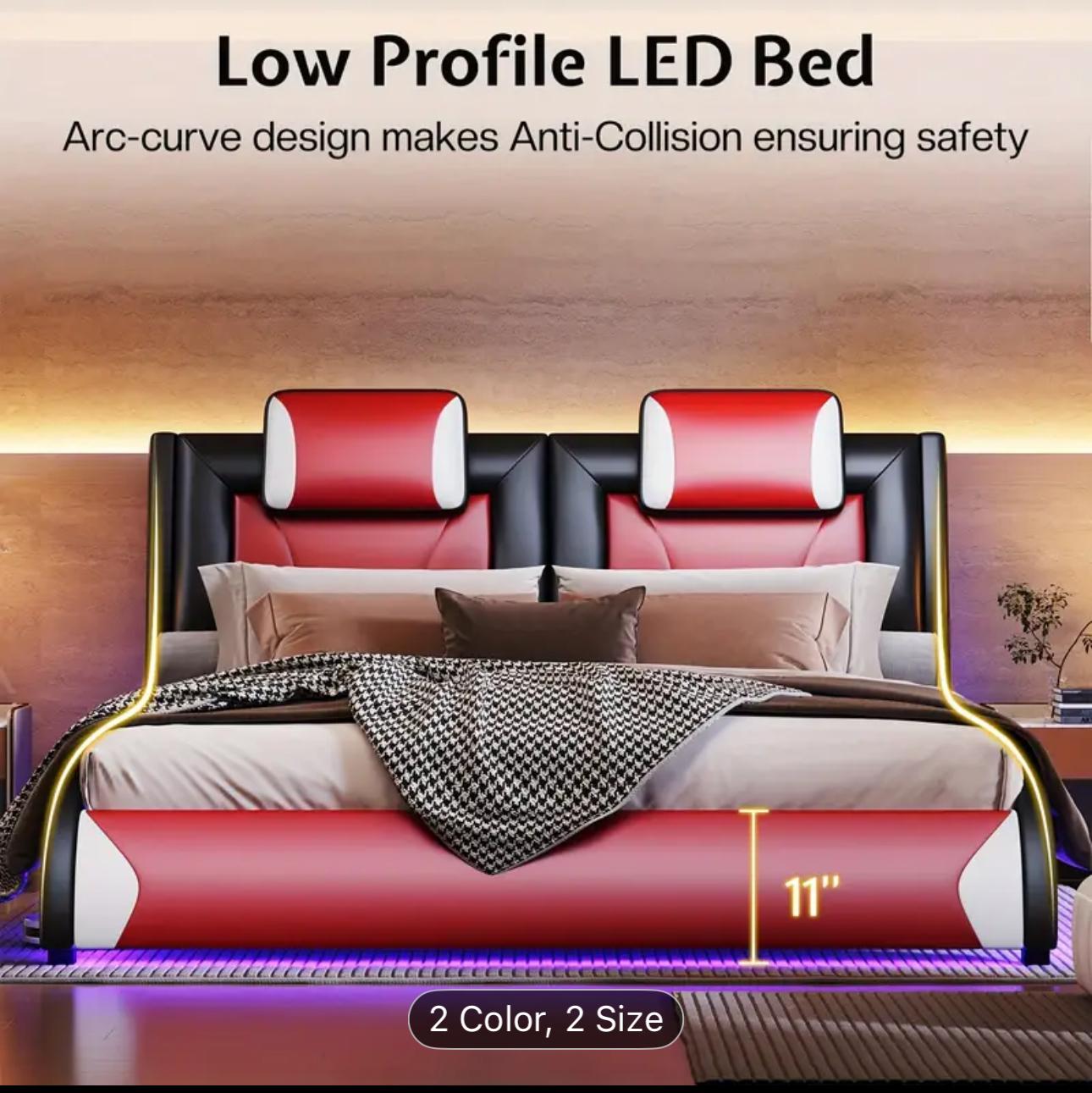 LUX/OAK Full/Queen Size Modern LED USB Bed
