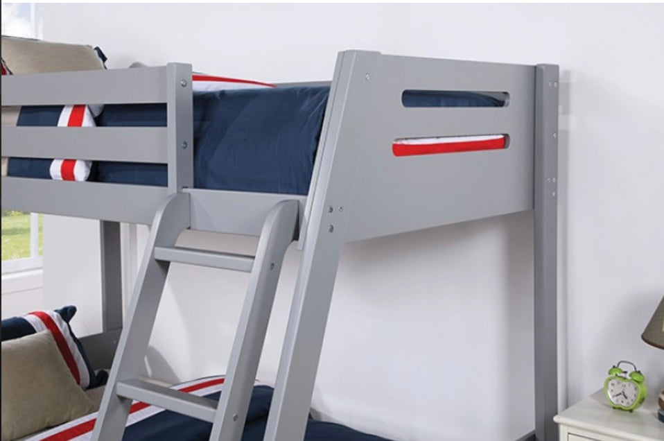 Gray Twin/Full Bunk Bed with Storage Drawers
