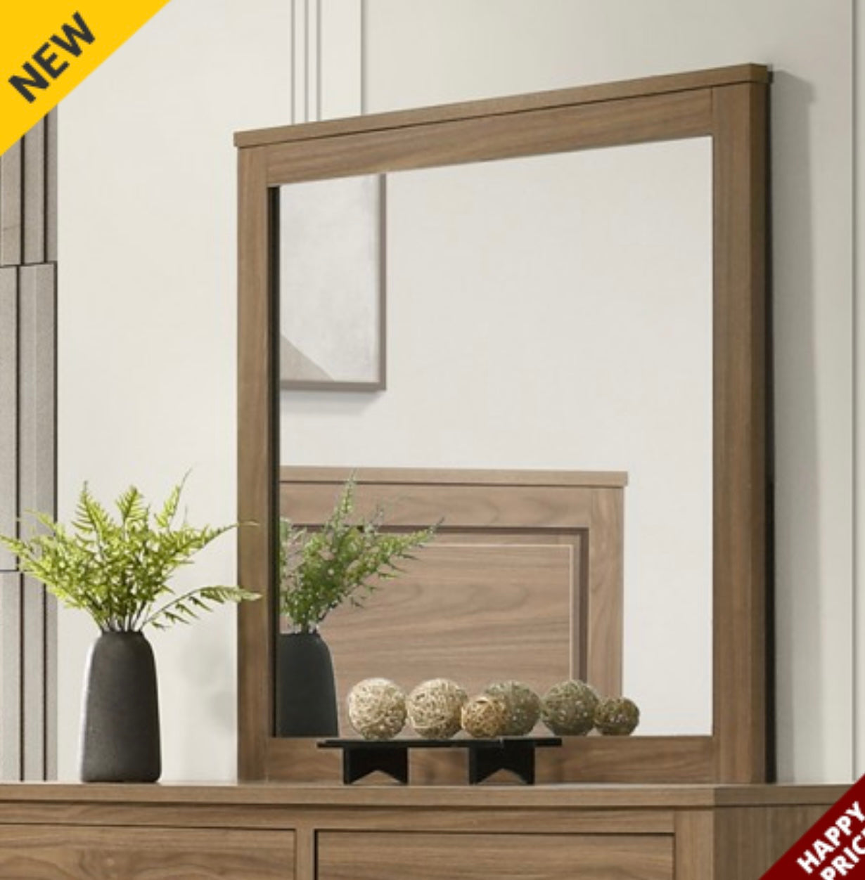 Walnut Metal Center Glide Dresser with Mirror