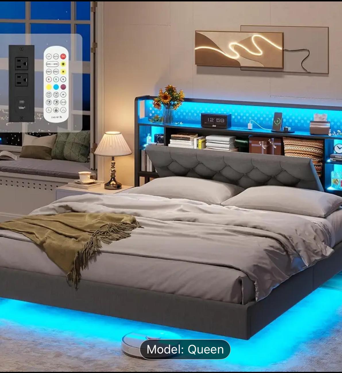 Queen Platform Bed with LED Lights