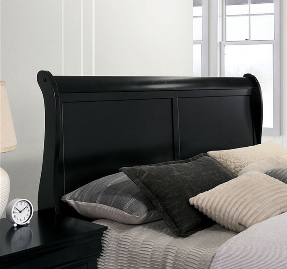 5Pc Black Sleigh Bed Bedroom Set