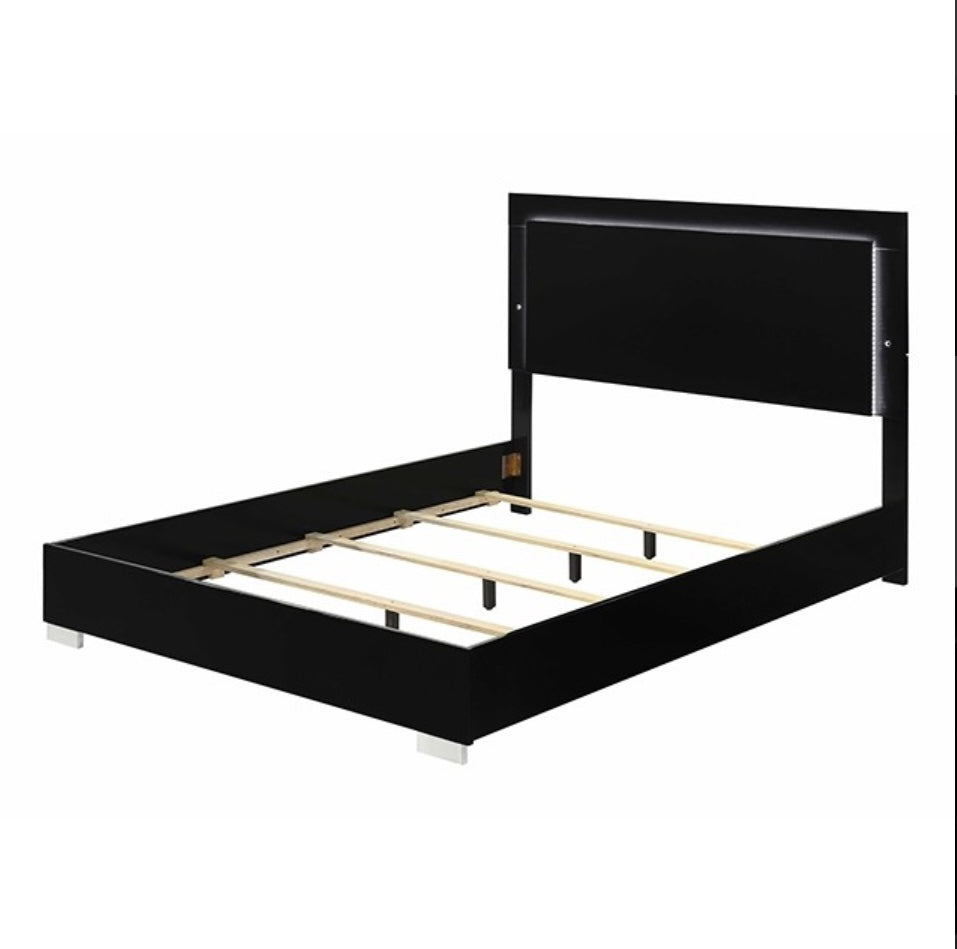 Black King Queen Panel Bed with LED Light