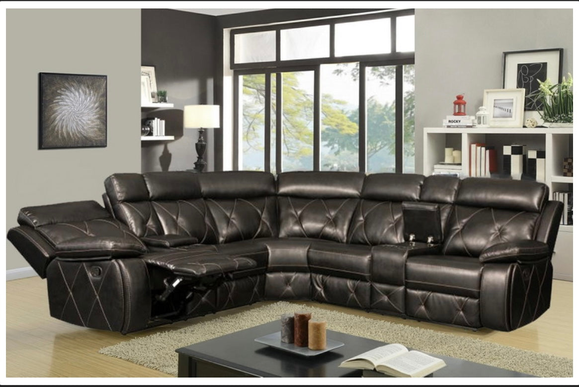 Black Leather Double Recliner Sectional
