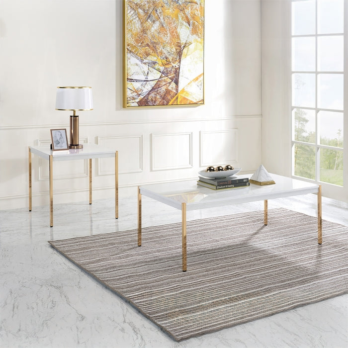 White & Gold Coffee & End Table Set