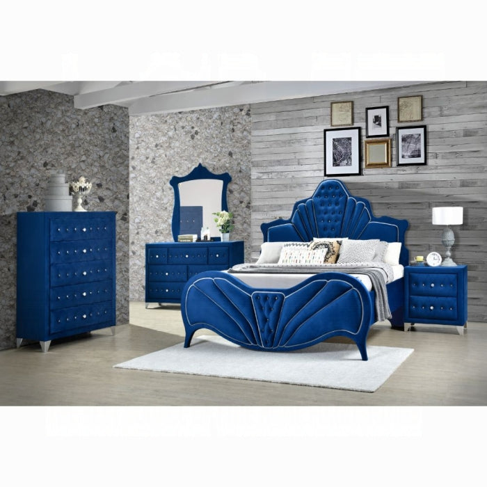 Blue Velvet Upholstered Queen King Bedroom Set