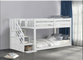 White Twin/Twin Step Bunk Bed w/ Drawers
