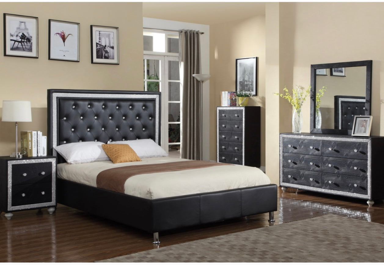 Black Bling Bling Diamond Bedroom Set