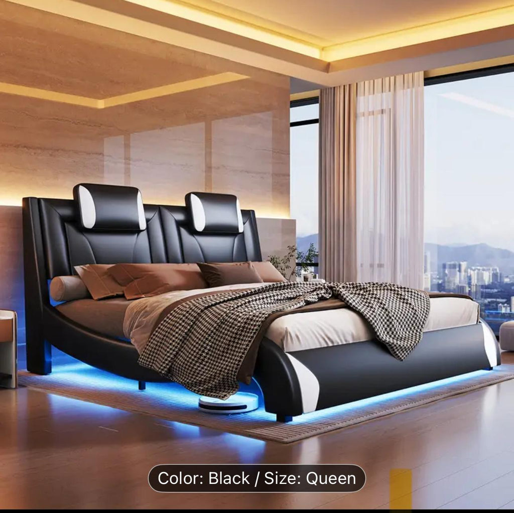 LUX/OAK Full/Queen Size Modern LED USB Bed