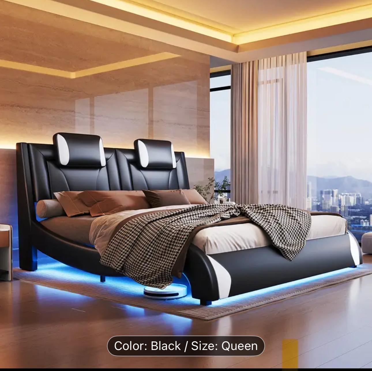 LUX/OAK Full/Queen Size Modern LED USB Bed