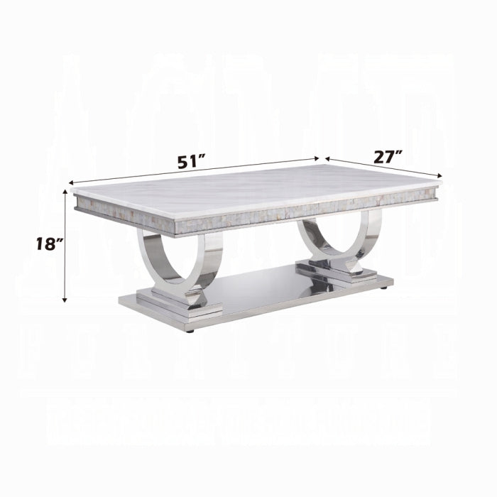 Genuine Marble Top Silver Coffee & Sofa Table Set