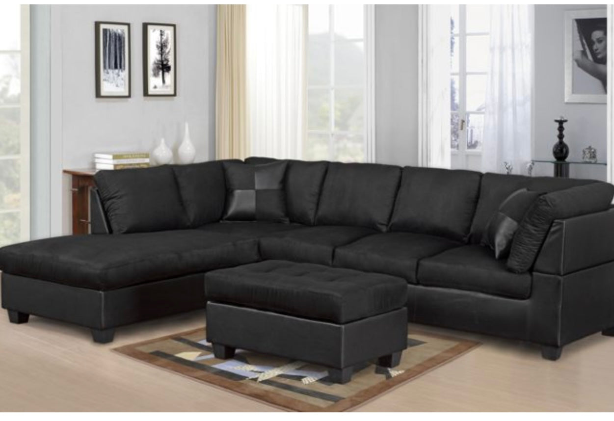 Black Microfiber Sectional w/ Ottoman