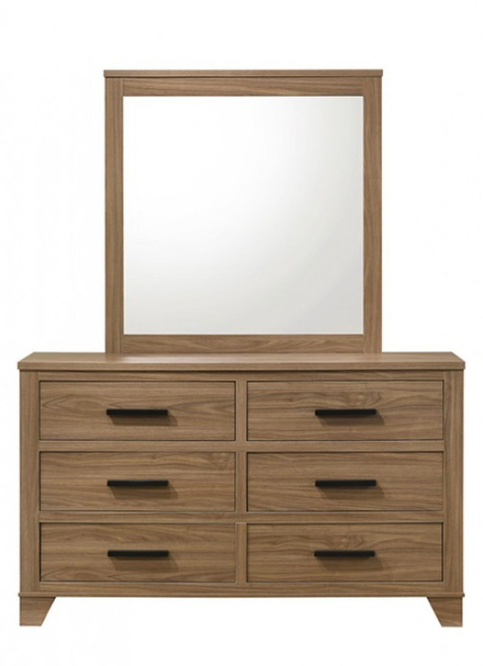 Walnut Metal Center Glide Dresser with Mirror