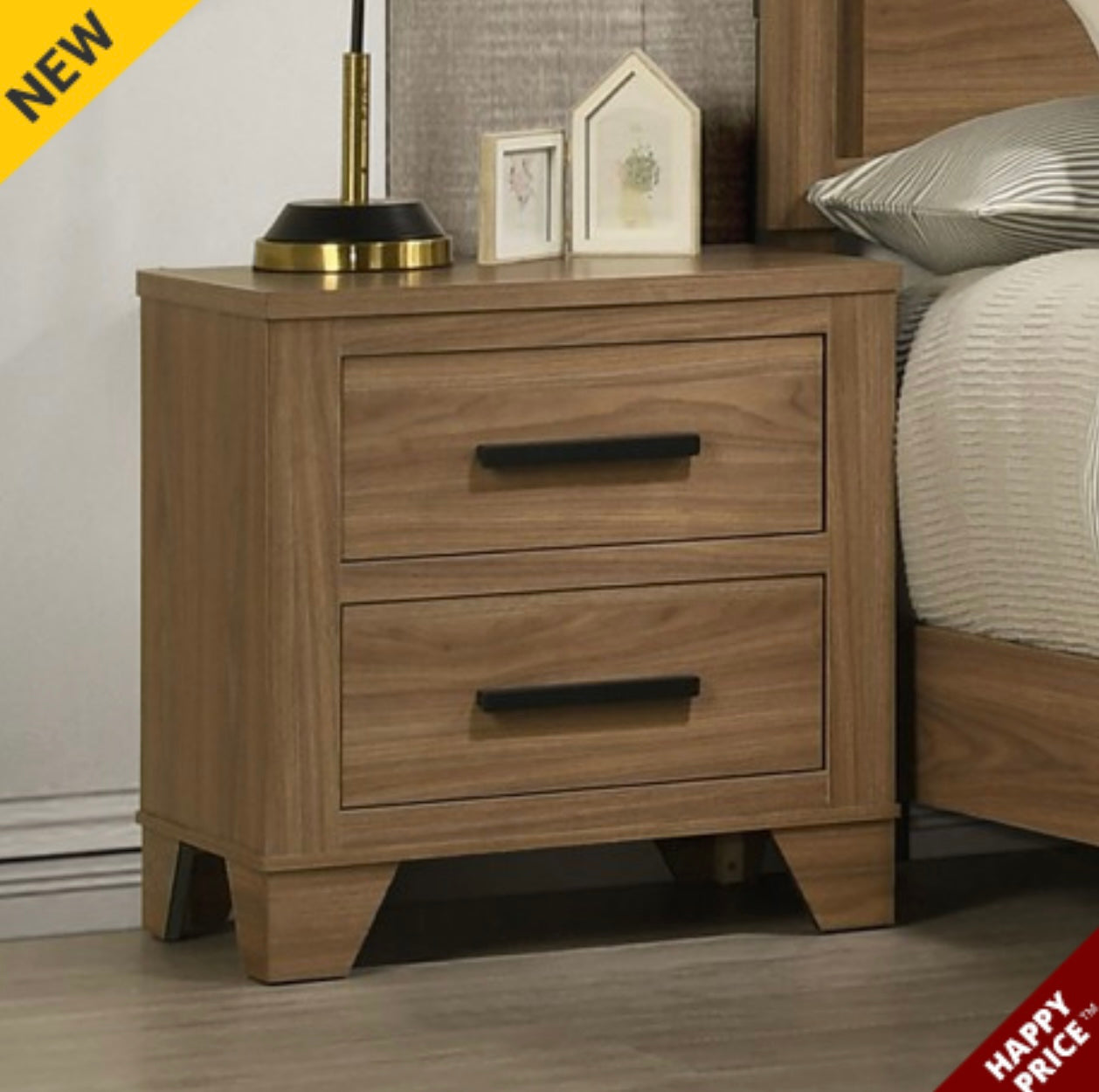 Walnut Metal Center Glide Night Stand