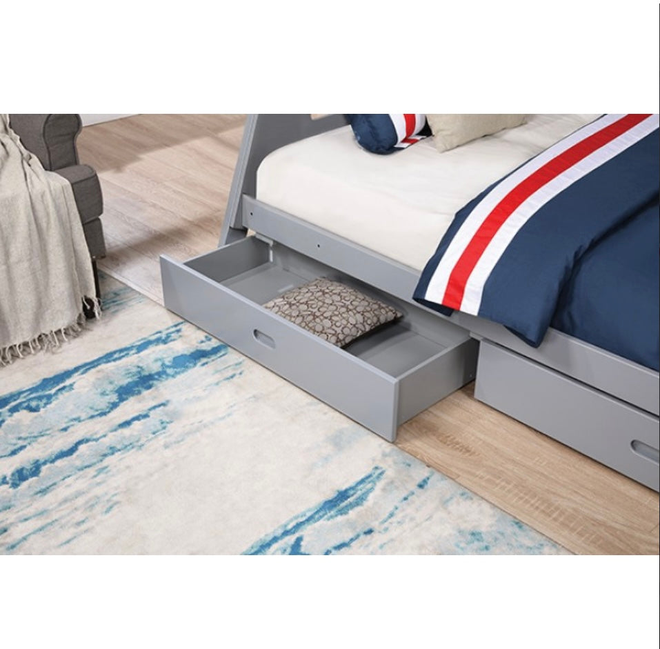 Gray Twin/Full Bunk Bed with Storage Drawers