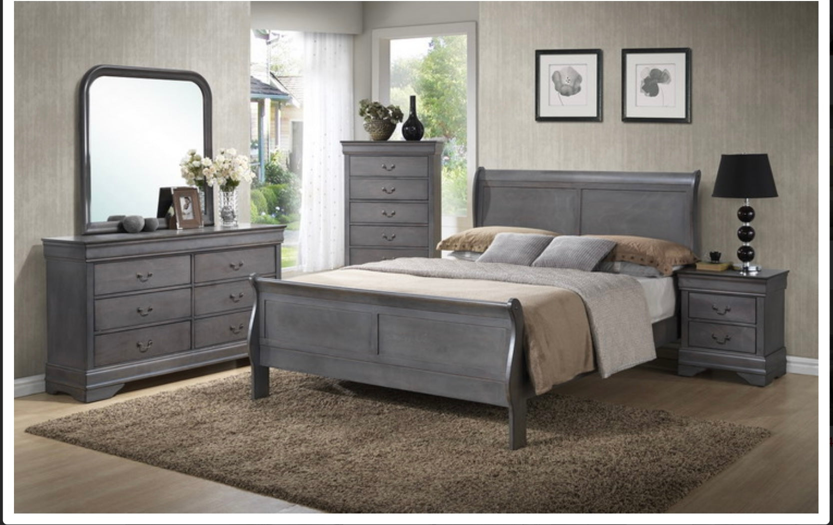 Gray Sleigh Bed Bedroom Set