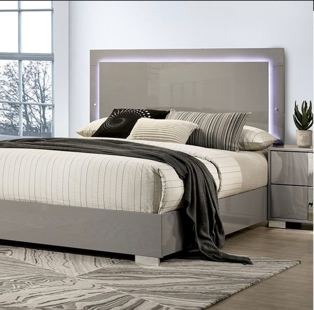 Black King Queen Panel Bed with LED Light