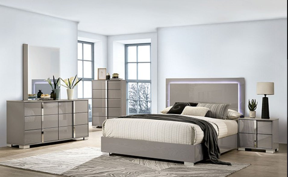 Black King Queen Panel Bed with LED Light